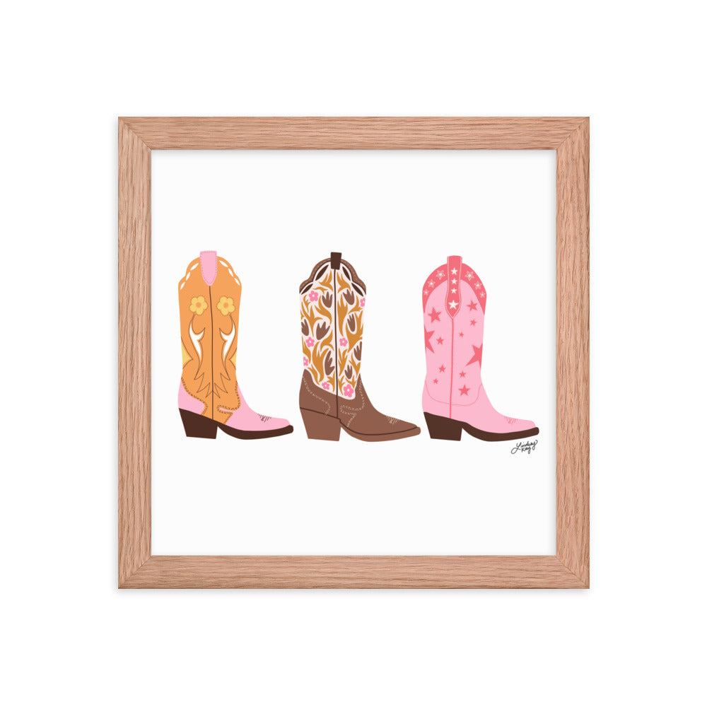 Cowboy Boots Illustration - Framed Matte Print